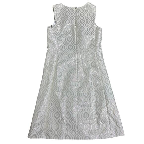 White House Black Market 00 Ivory Jacquard Cocktail Dress Embellished Sleeveless - Picture 7 of 8